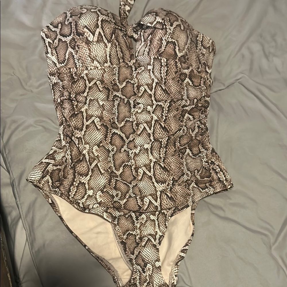 Kona Sol Brown and Cream One Piece Swimsuit with Sweetheart Neckline